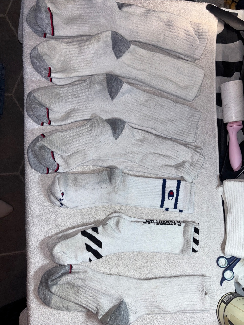 Men's White Crew Long Athletic Socks with Gray Heels and Logo Accents